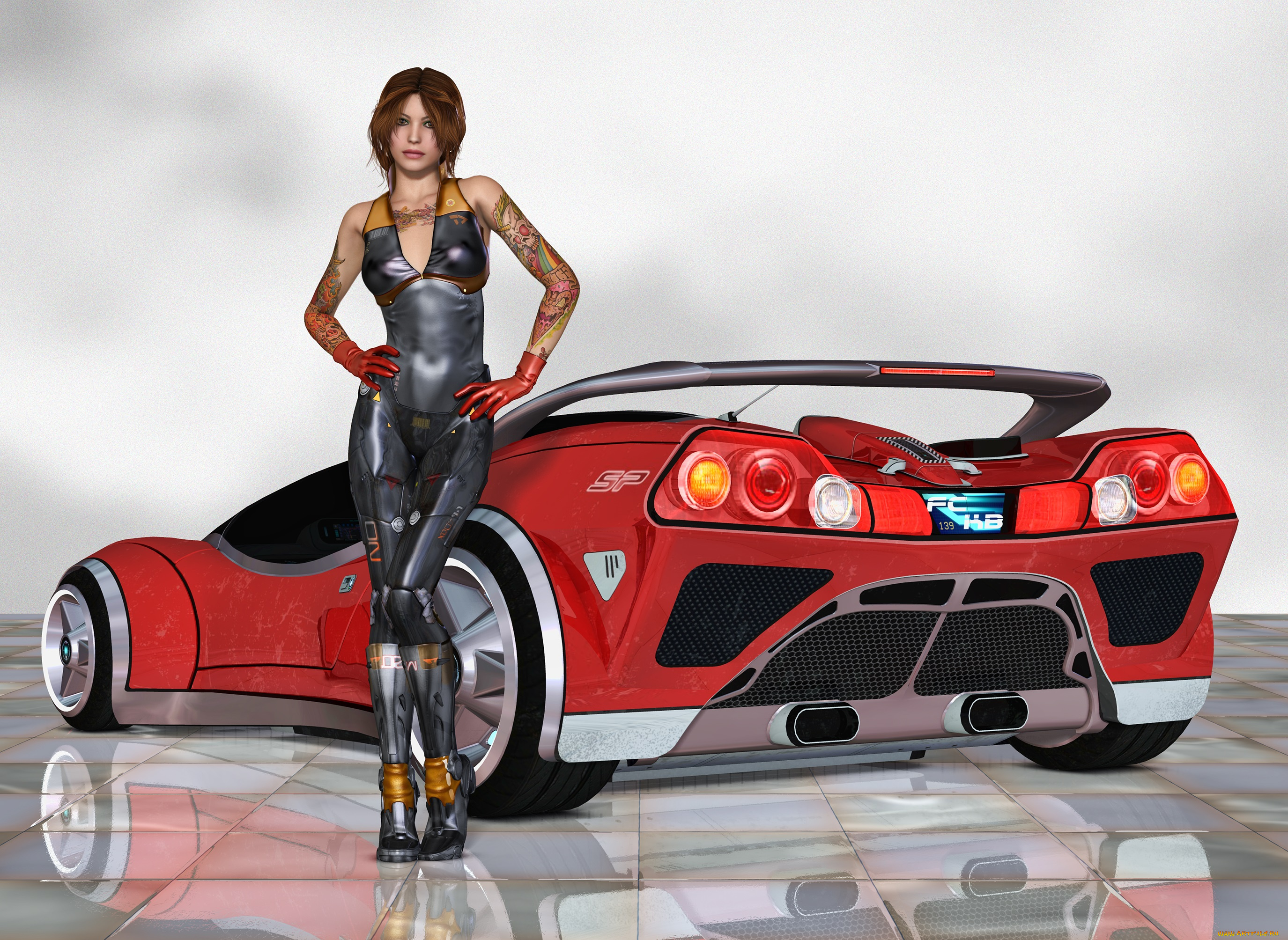 автомобили, 3d, car&girl, автомобиль, взгляд, девушка