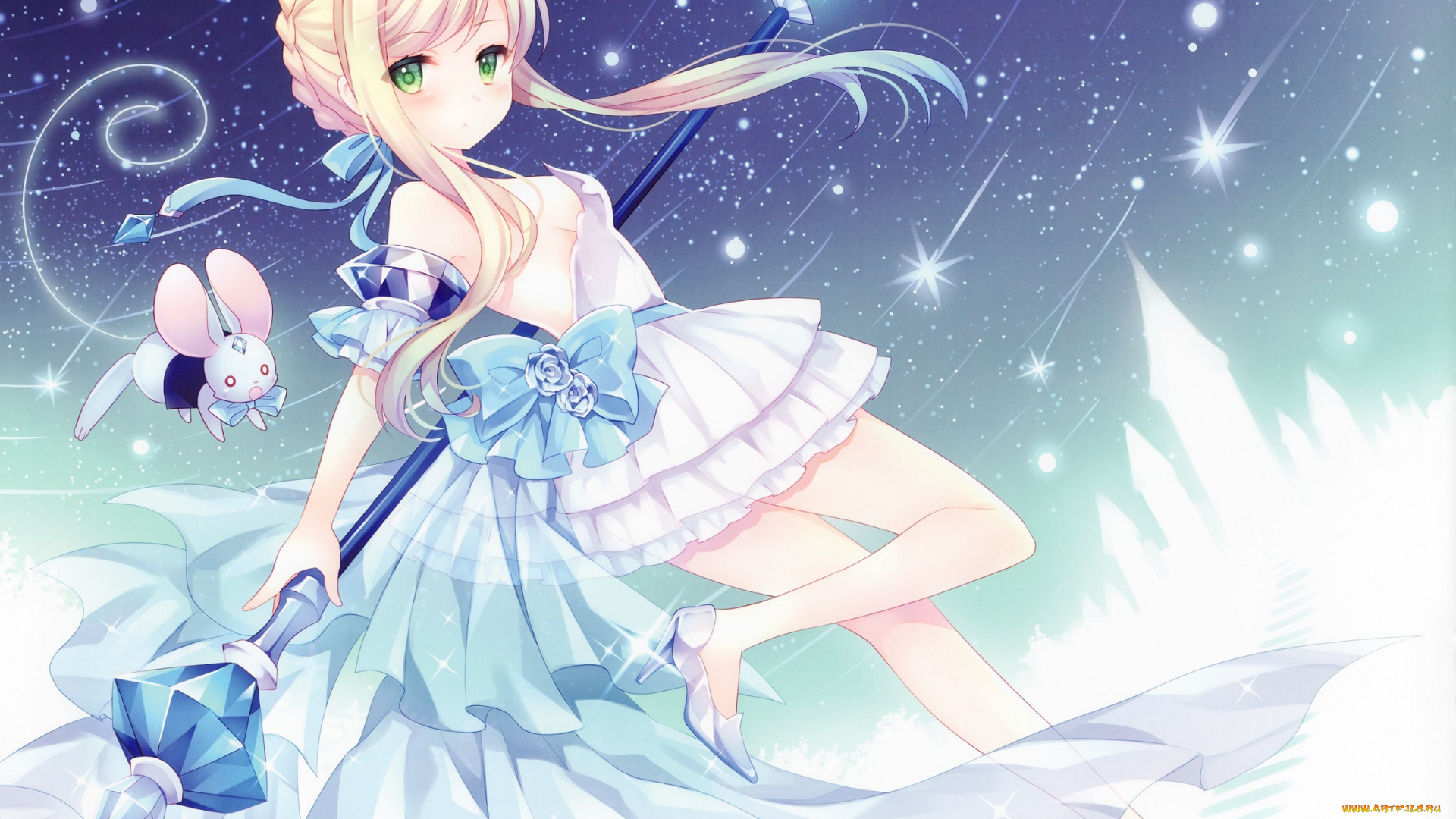 аниме, fate, stay, night, платье, арт, wasabi-sekai, cinderella, мышь, посох, девушка