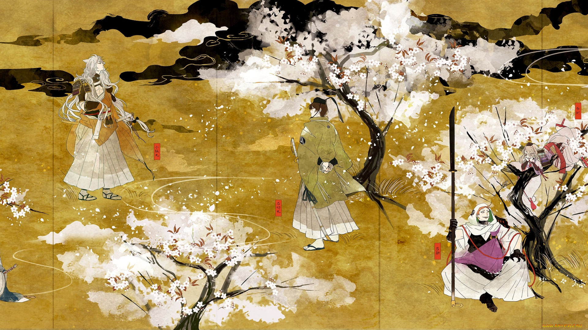 аниме, оружие, , техника, , технологии, touken, ranbu, ima-no-tsurugi, ishikirimaru, деревья, iwatooshi, kogitsunemaru, mikazuki, munechika, naga-no, парни, меч