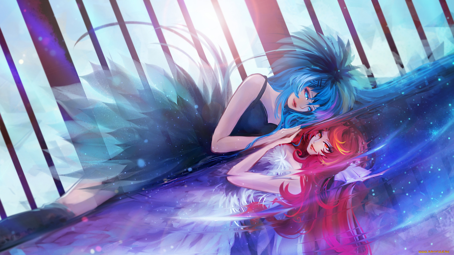 аниме, pixiv, fantasia, pixiv, fantasia, reiami, арт, девушки, вода, платья