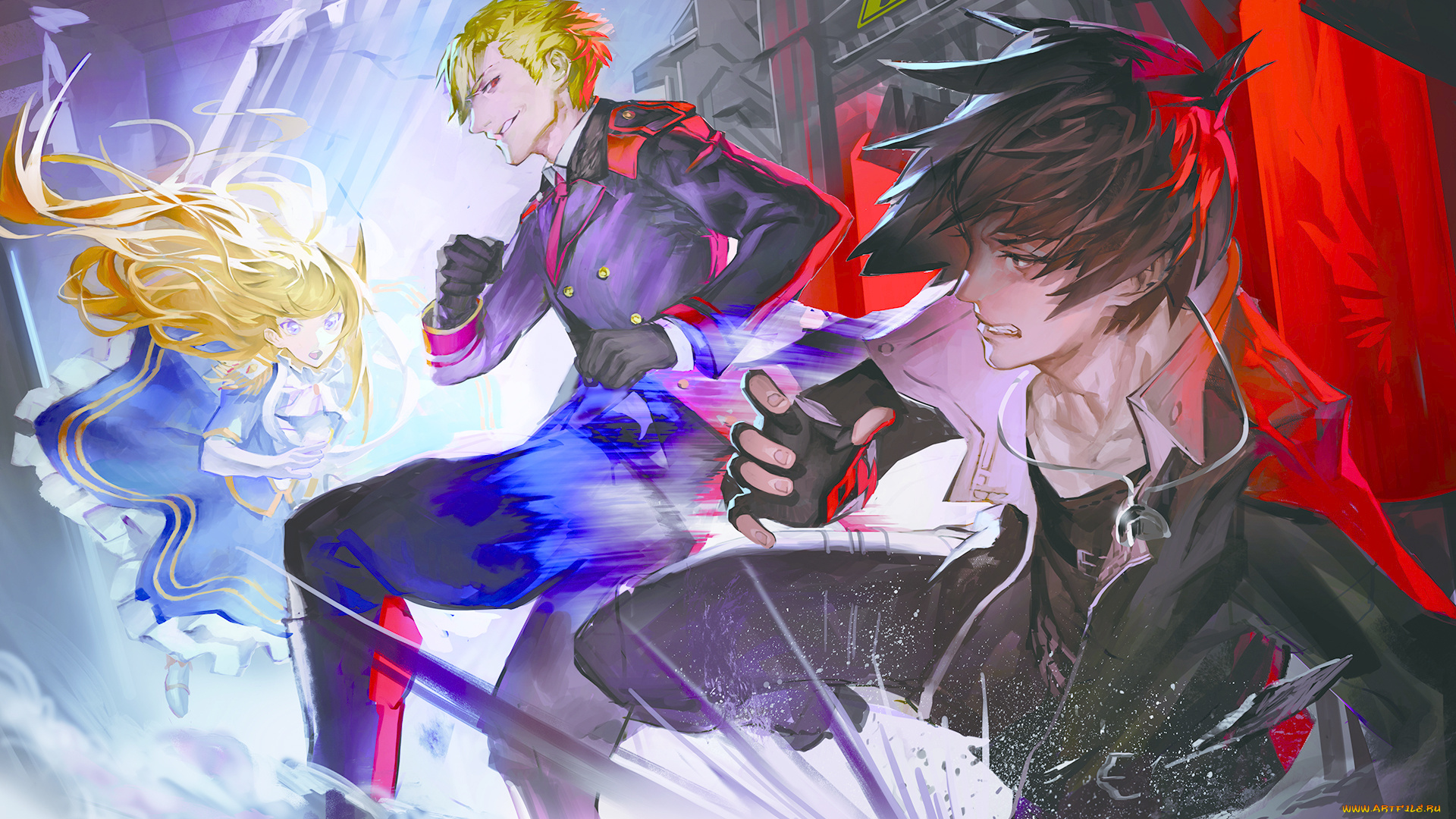 аниме, unknown, , другое, aituoku-twh, арт, парни, девушка, блондин, брюнет