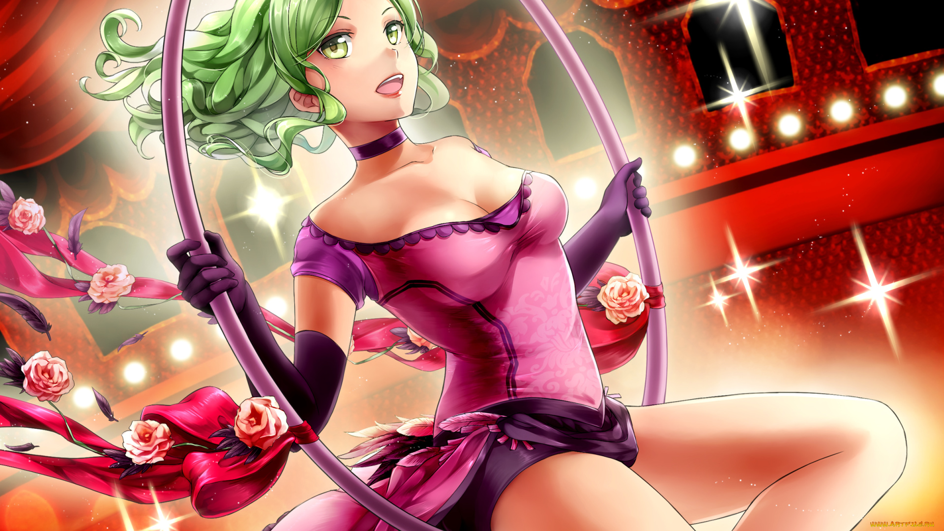 аниме, unknown, , другое, hunie, pop, venus, арт, девушка, взгляд, цирк, розы, под, куполом