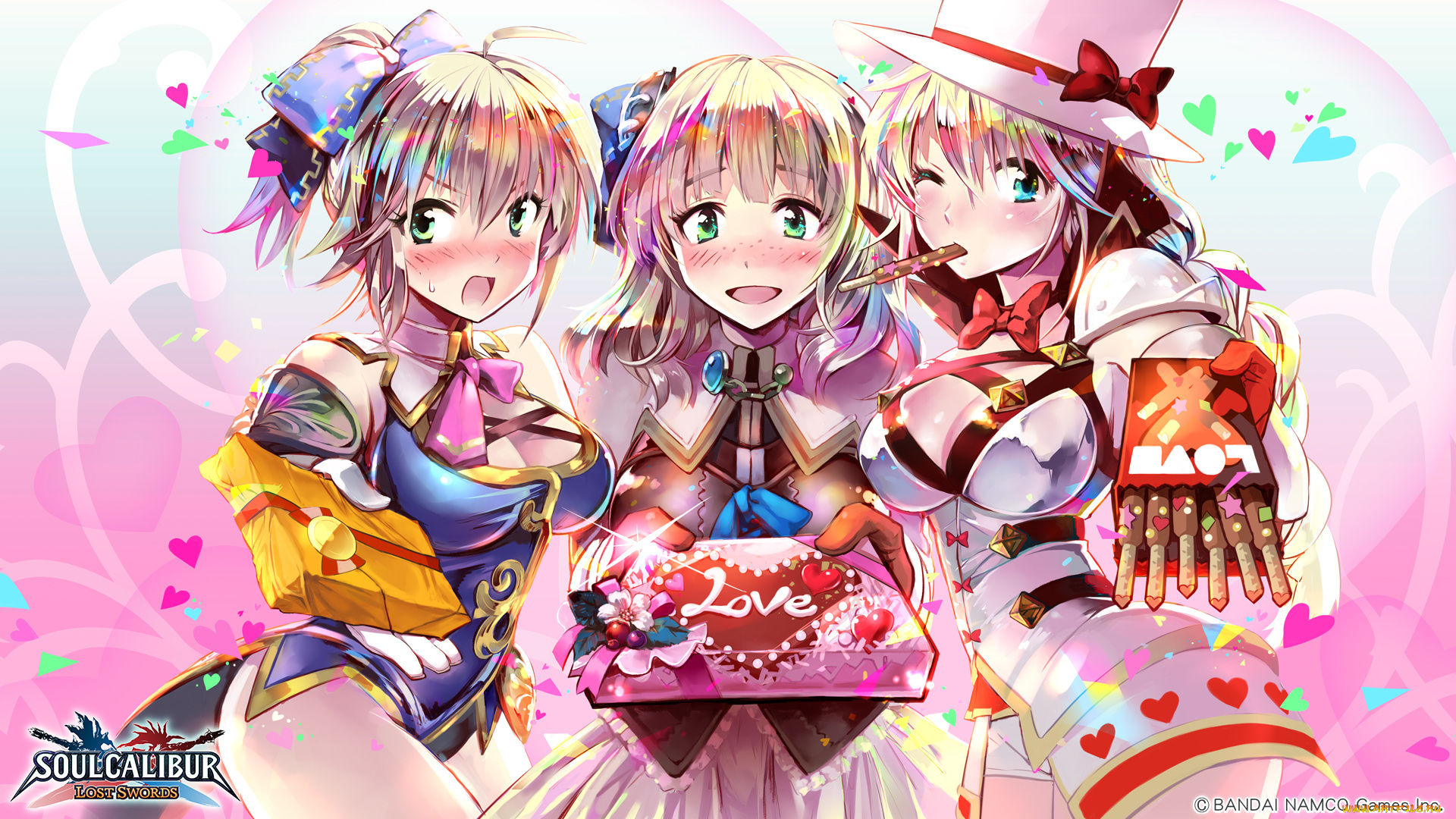 аниме, unknown, , другое, tagme, sophitia, alexandra, праздник, арт, pyrrha, cassandra, торт, подарки, девушки, soul, calibur, трио, artist