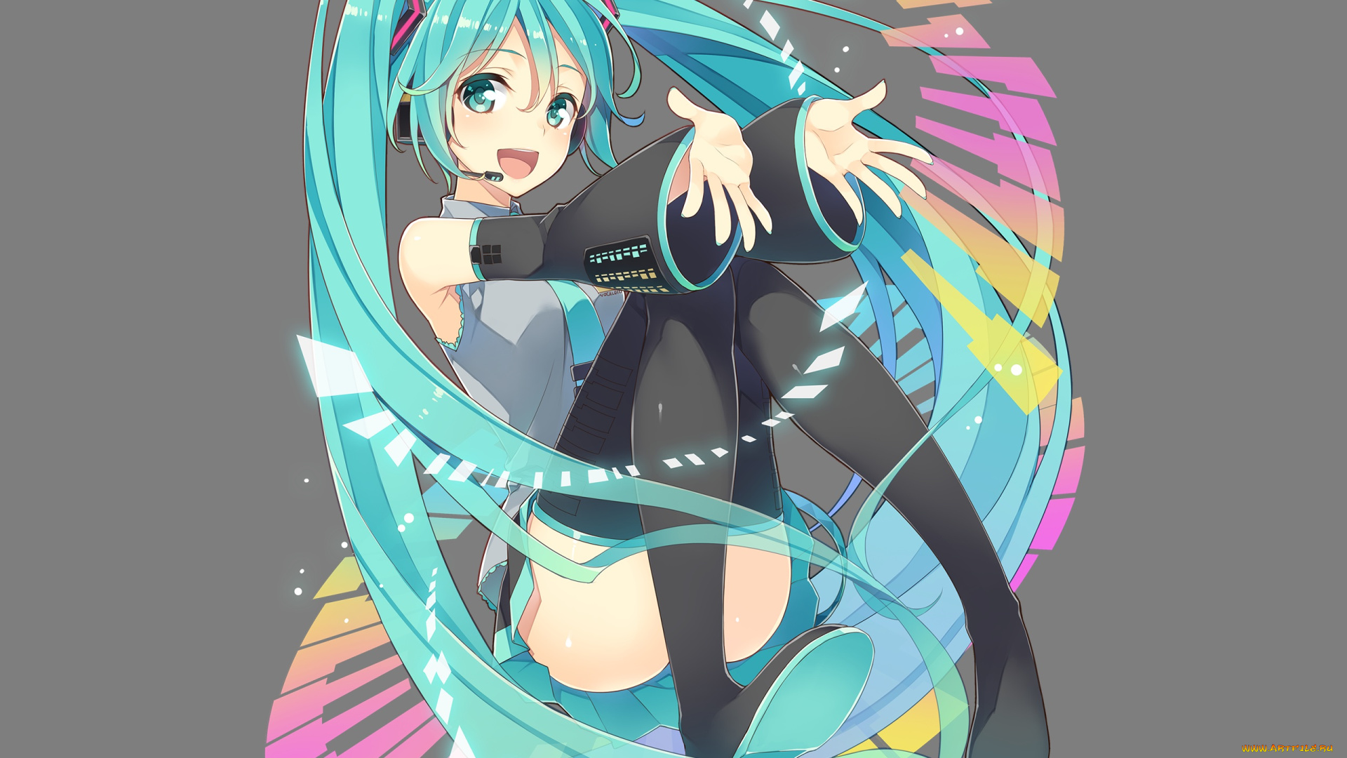 аниме, vocaloid, hatsune, miku, kuroi, liar-player, арт, фон, девушка