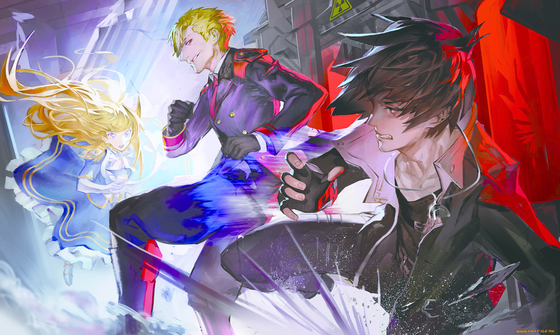 аниме, unknown, , другое, aituoku-twh, арт, парни, девушка, блондин, брюнет