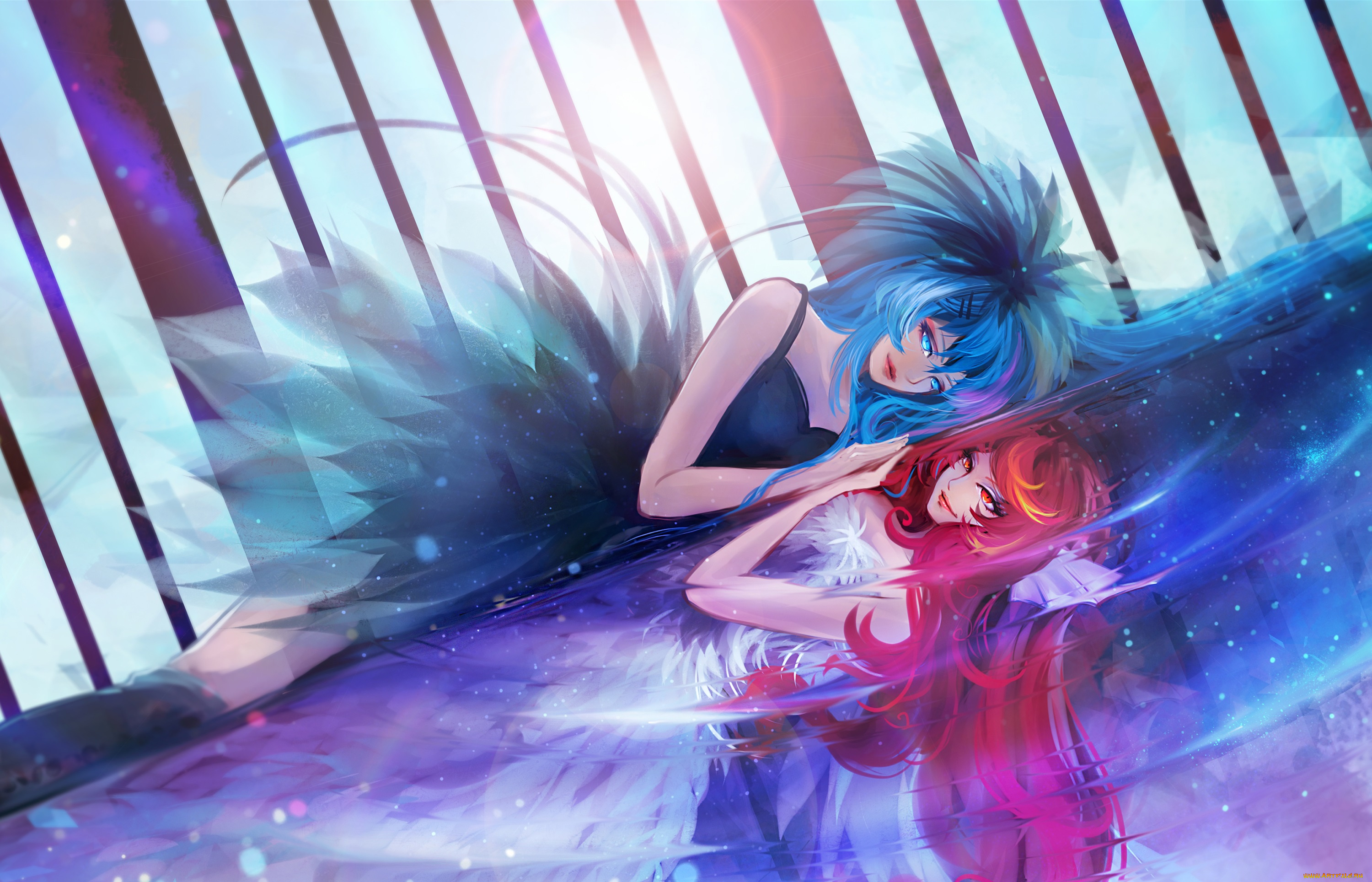 аниме, pixiv, fantasia, pixiv, fantasia, reiami, арт, девушки, вода, платья