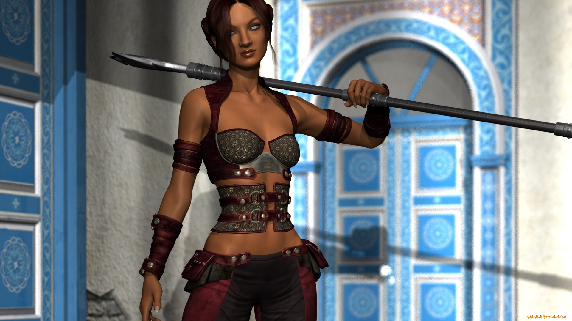 3д, графика, амазонки, , amazon, фон, взгляд, девушка, оружие