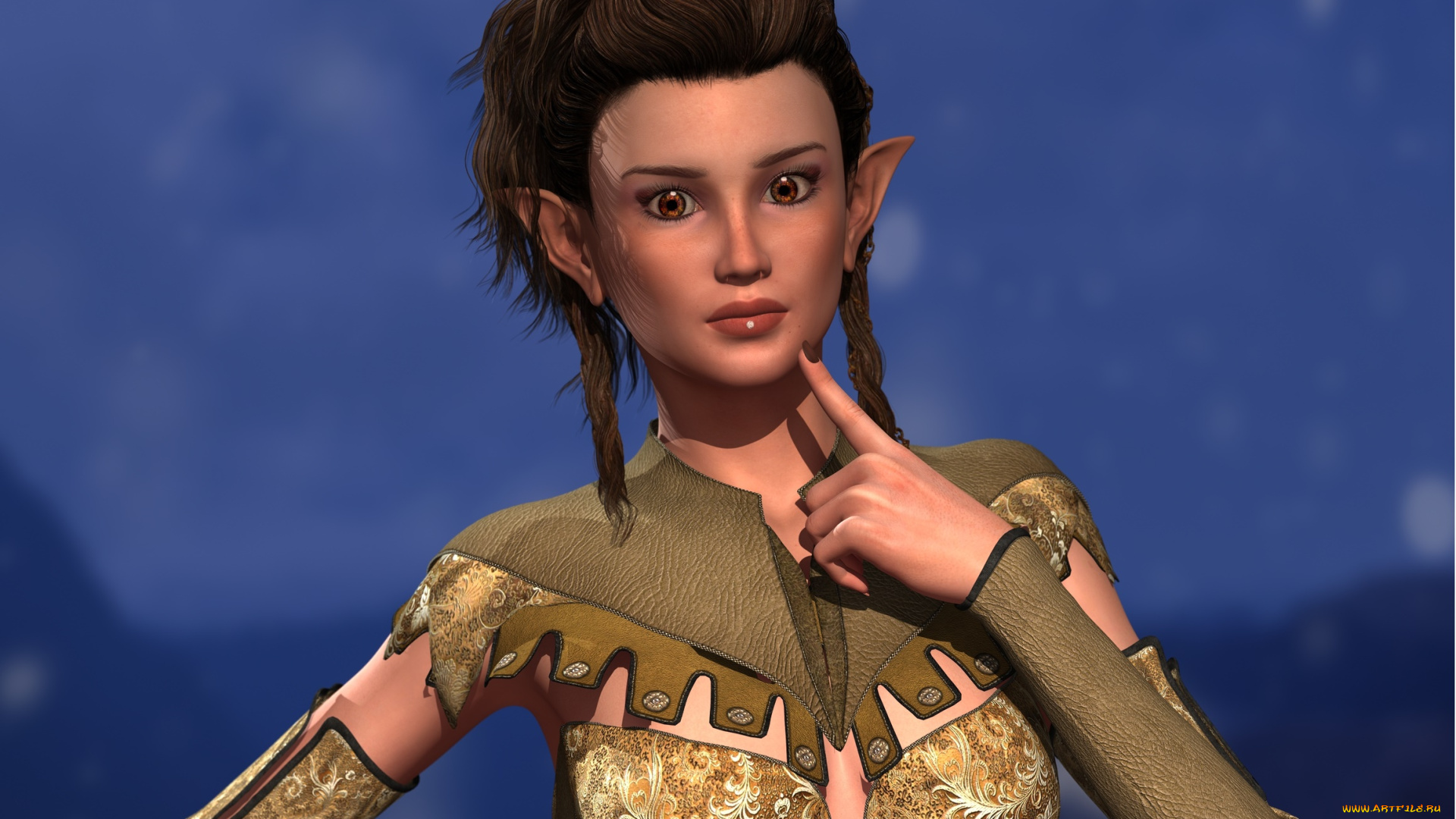 3д, графика, эльфы, , elves, взгляд, эльфийка, фон