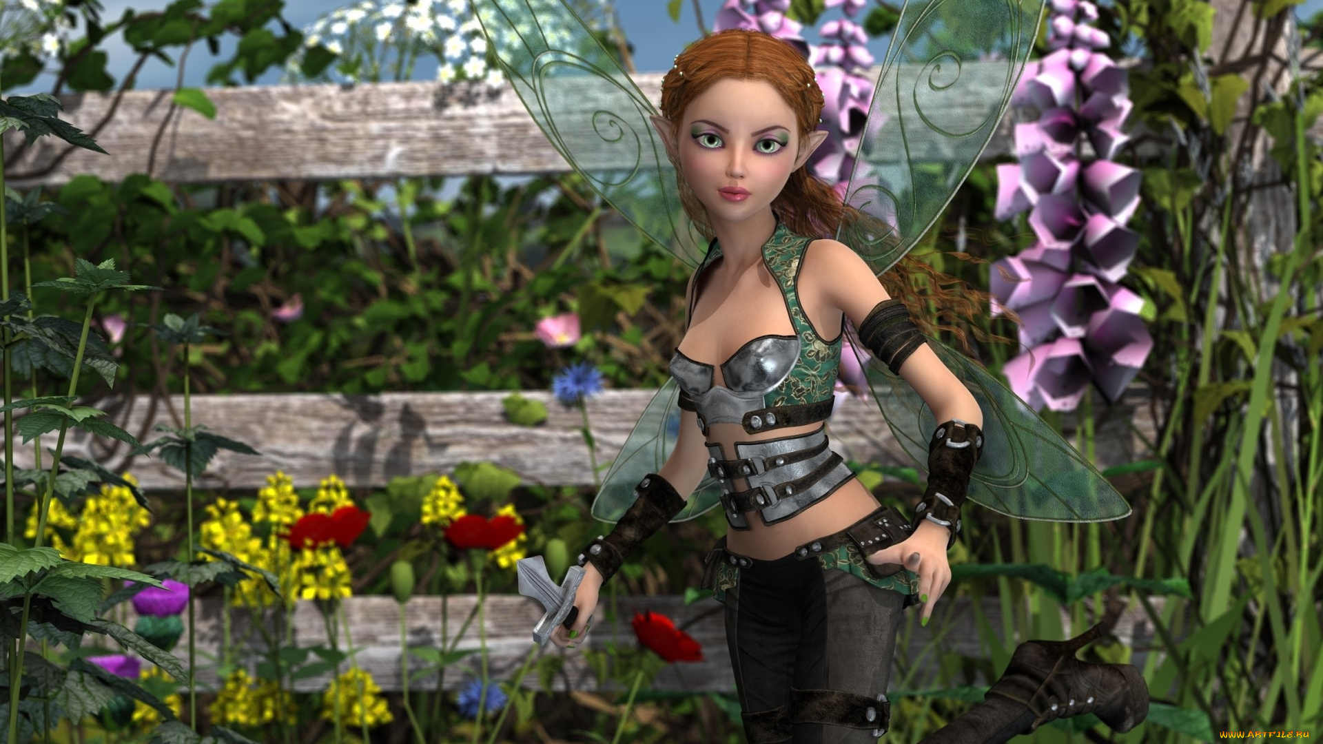 3д, графика, эльфы, , elves, взгляд, фея, фон