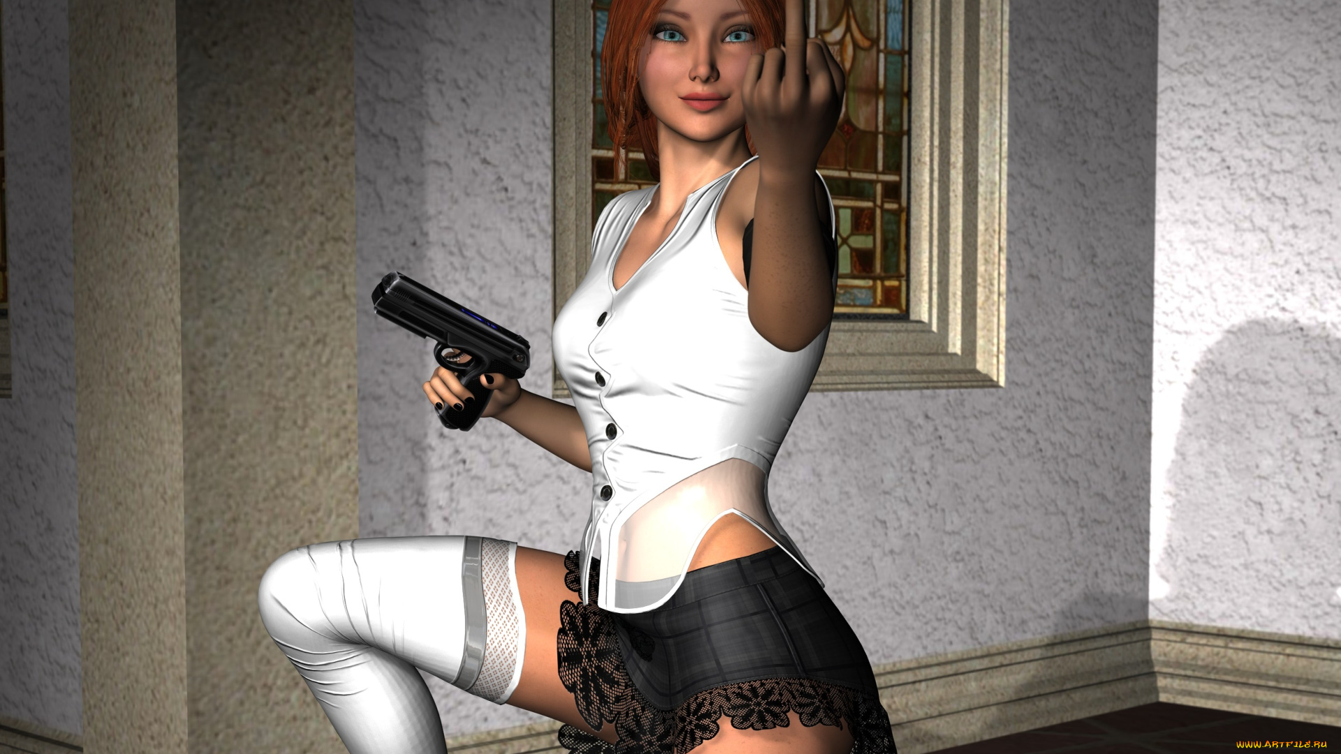 3д, графика, люди, , people, фон, взгляд, девушка, оружие