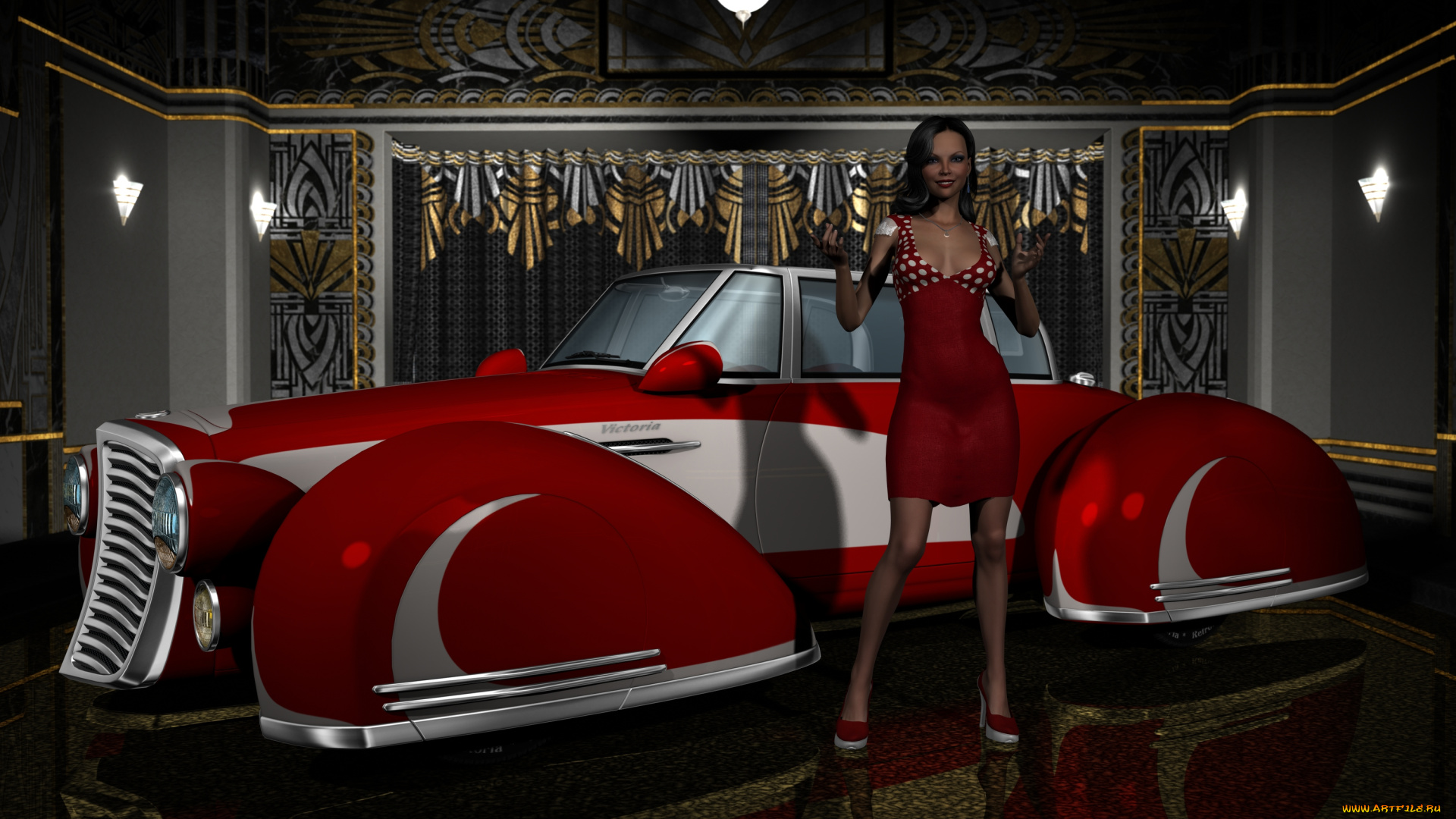 3д, графика, люди-авто, мото, , people-, car, , , moto, девушка, взгляд, фон, автомобиль