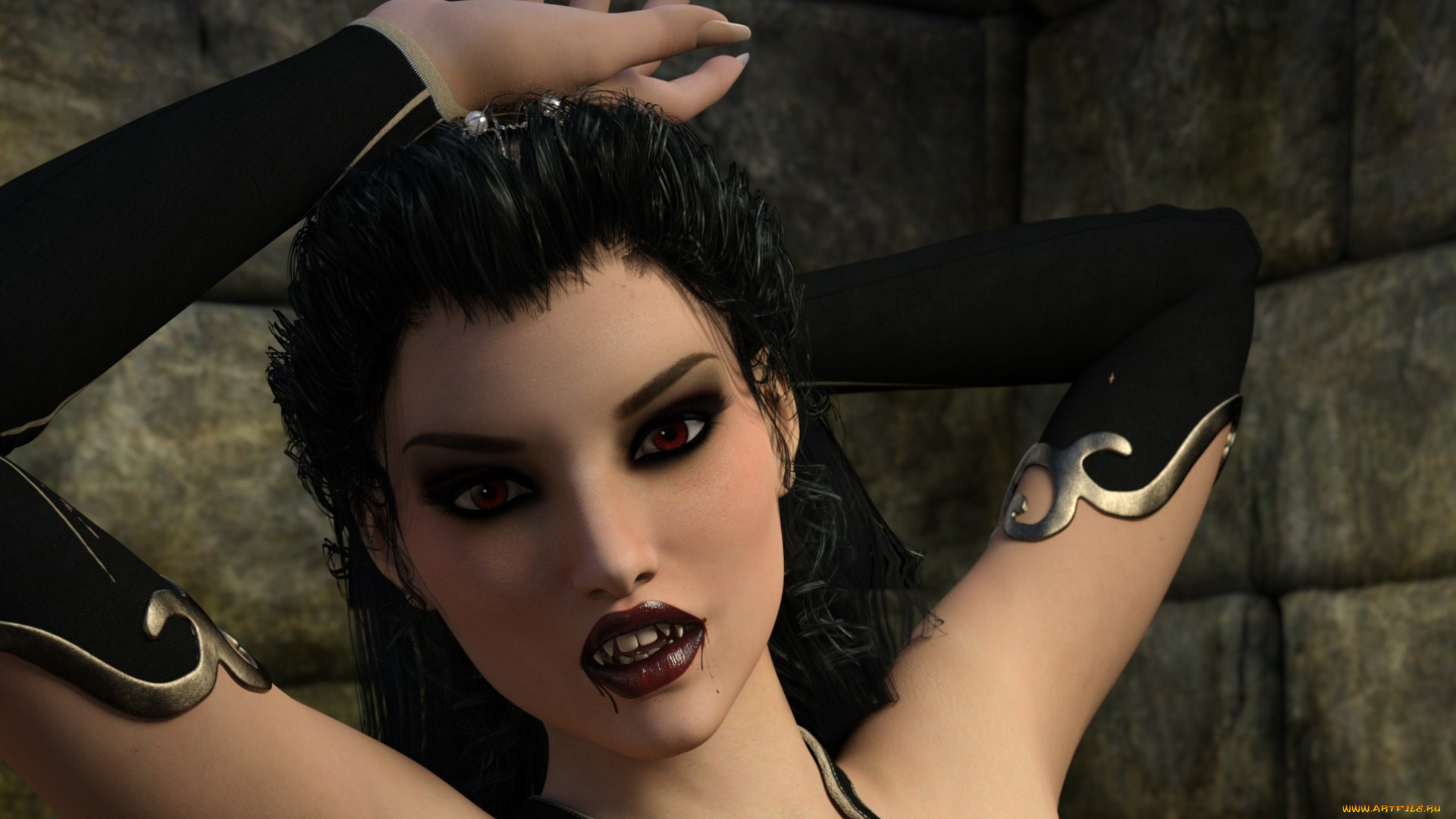 3д, графика, существа, , creatures, вампир, фон, взгляд, девушка