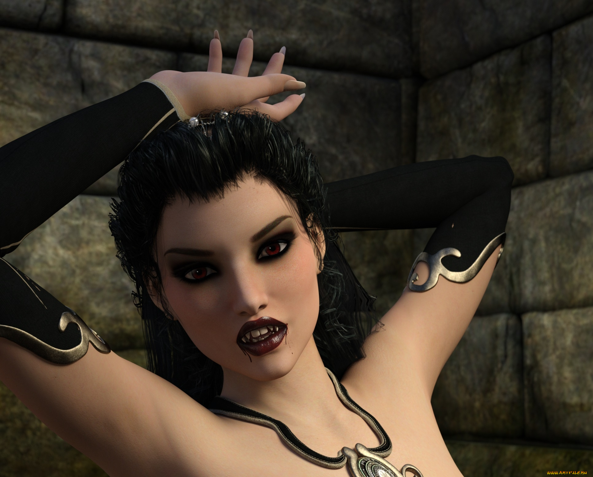 3д, графика, существа, , creatures, вампир, фон, взгляд, девушка