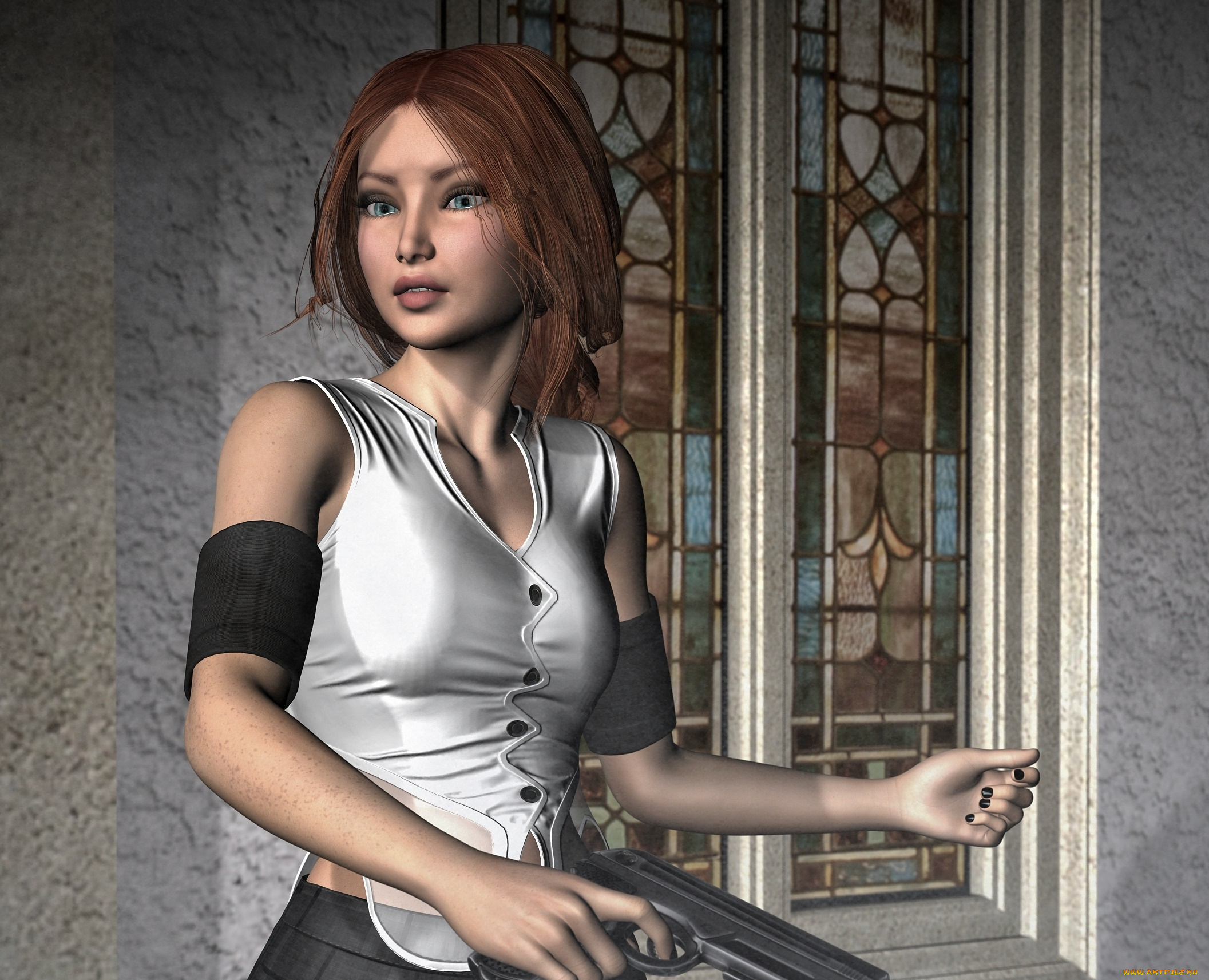 3д, графика, люди, , people, оружие, фон, взгляд, девушка