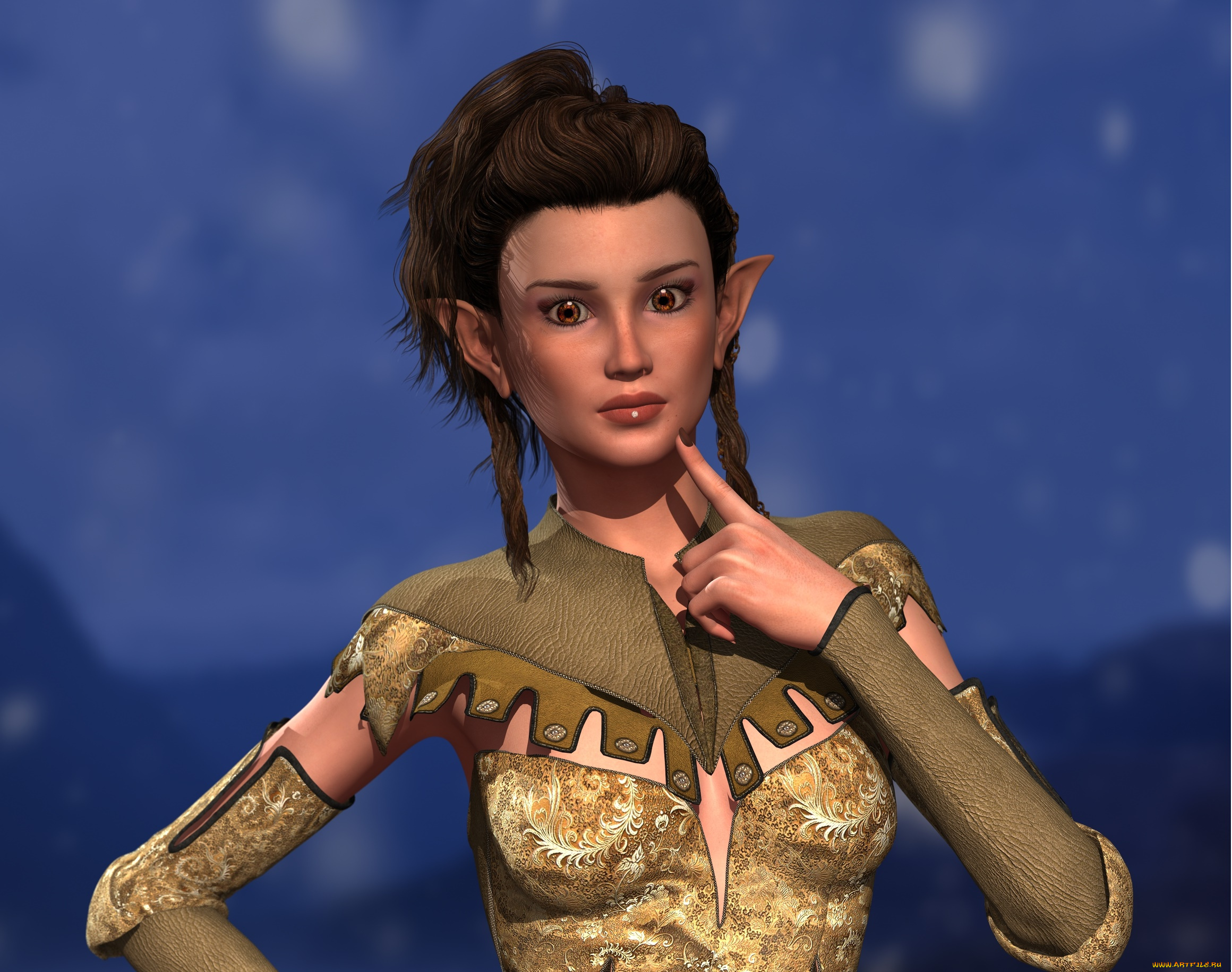 3д, графика, эльфы, , elves, взгляд, эльфийка, фон