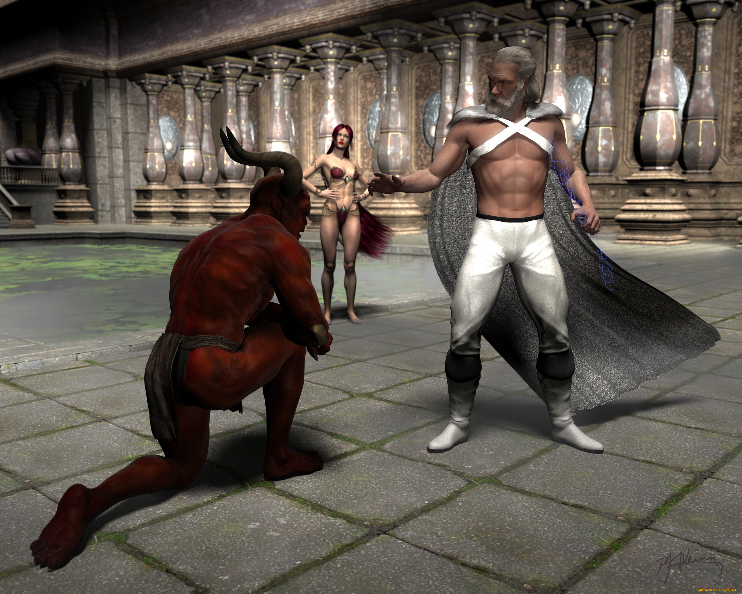 3д, графика, фантазия, , fantasy, мужчина, взгляд, фон, девушка, демон