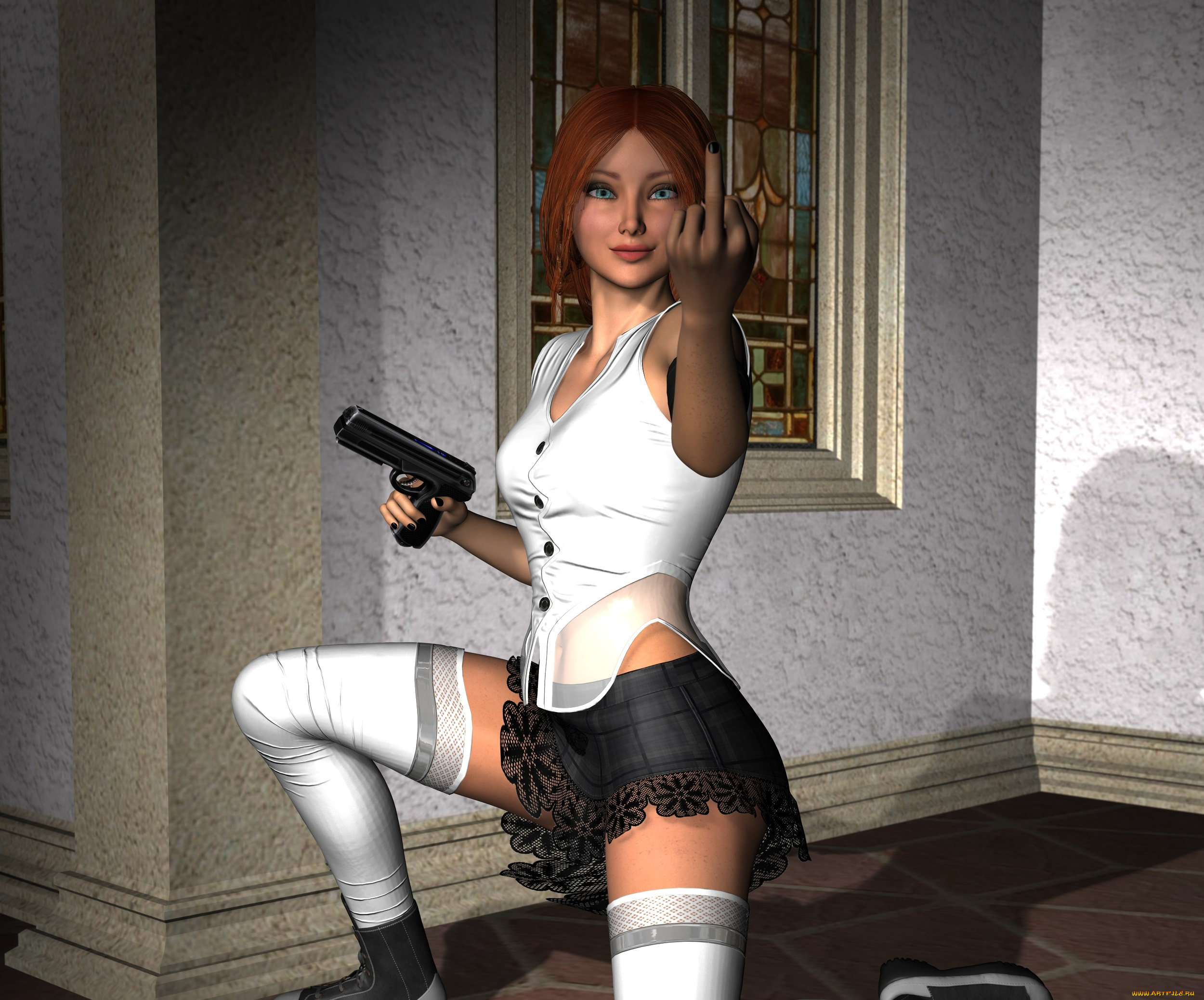 3д, графика, люди, , people, фон, взгляд, девушка, оружие