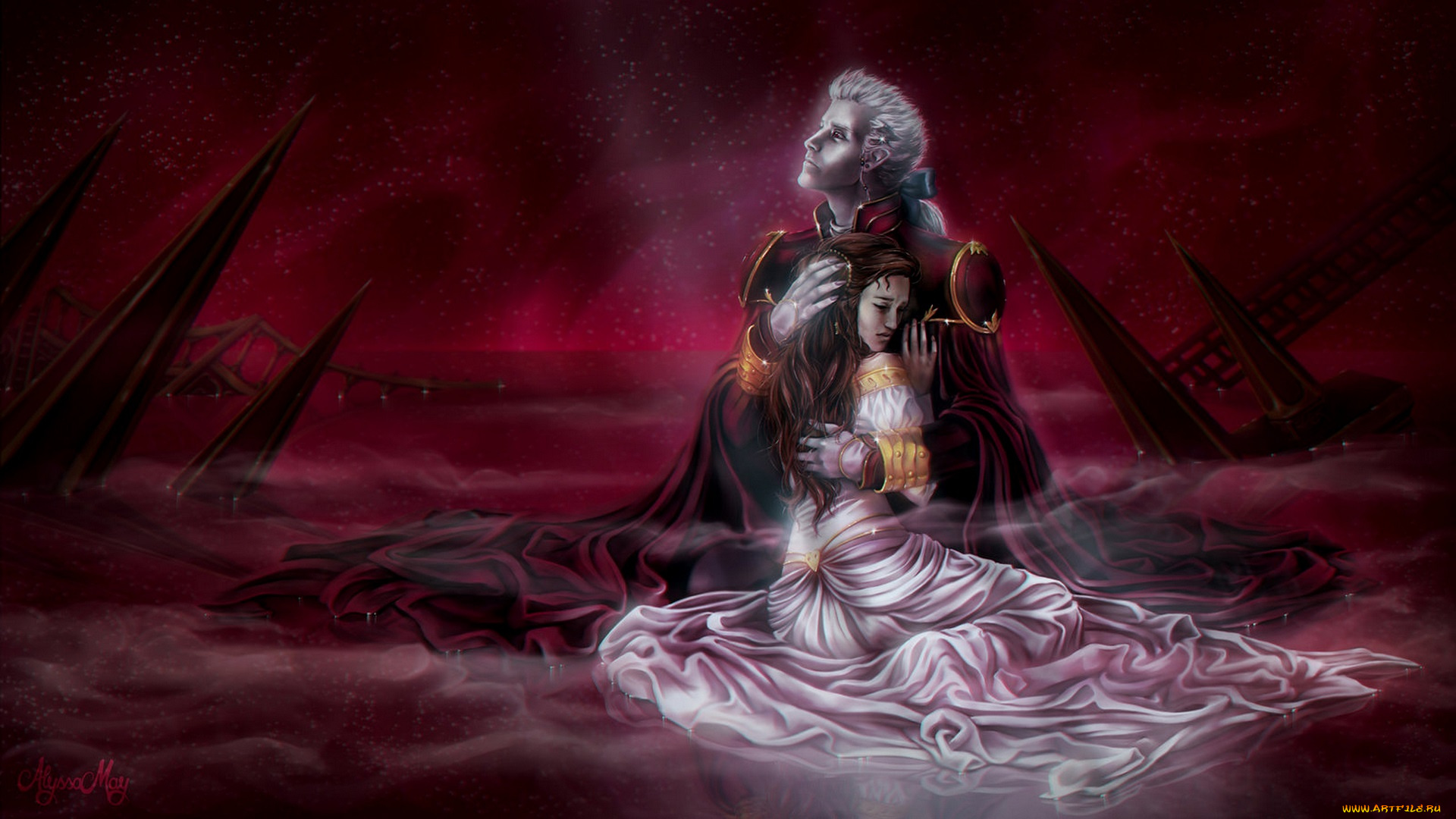 аниме, di, вампир, девушка, пара, любовь