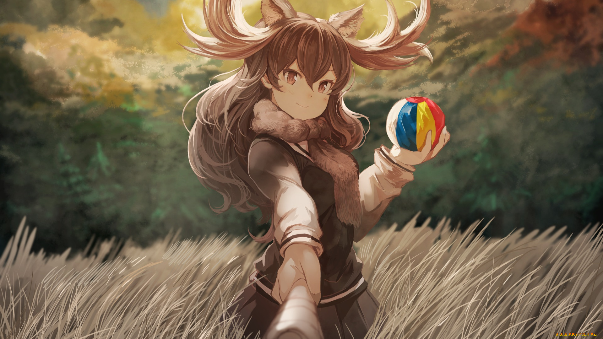 аниме, kemono, friends, фон, девушка, взгляд