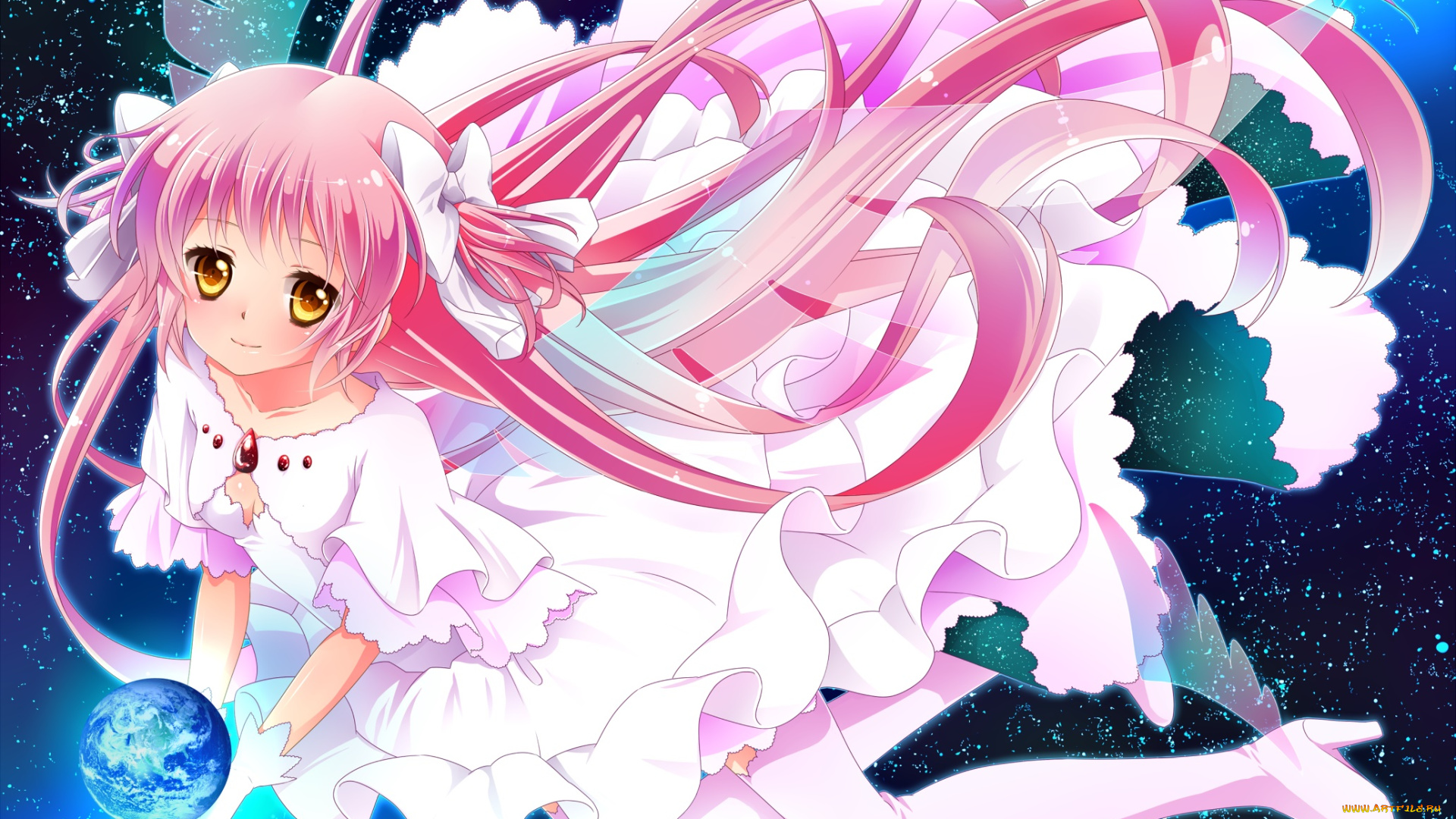 аниме, mahou, shoujo, madoka, magika, девушка, взгляд, фон