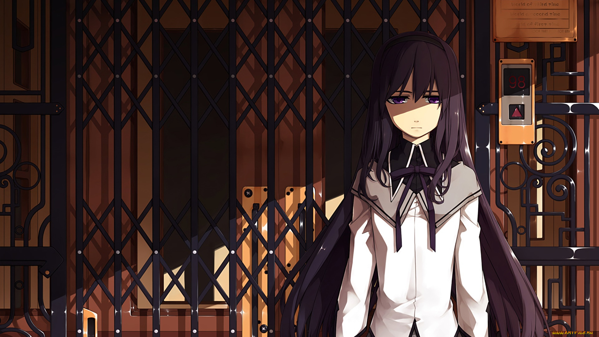 аниме, mahou, shoujo, madoka, magika, девушка, взгляд, фон