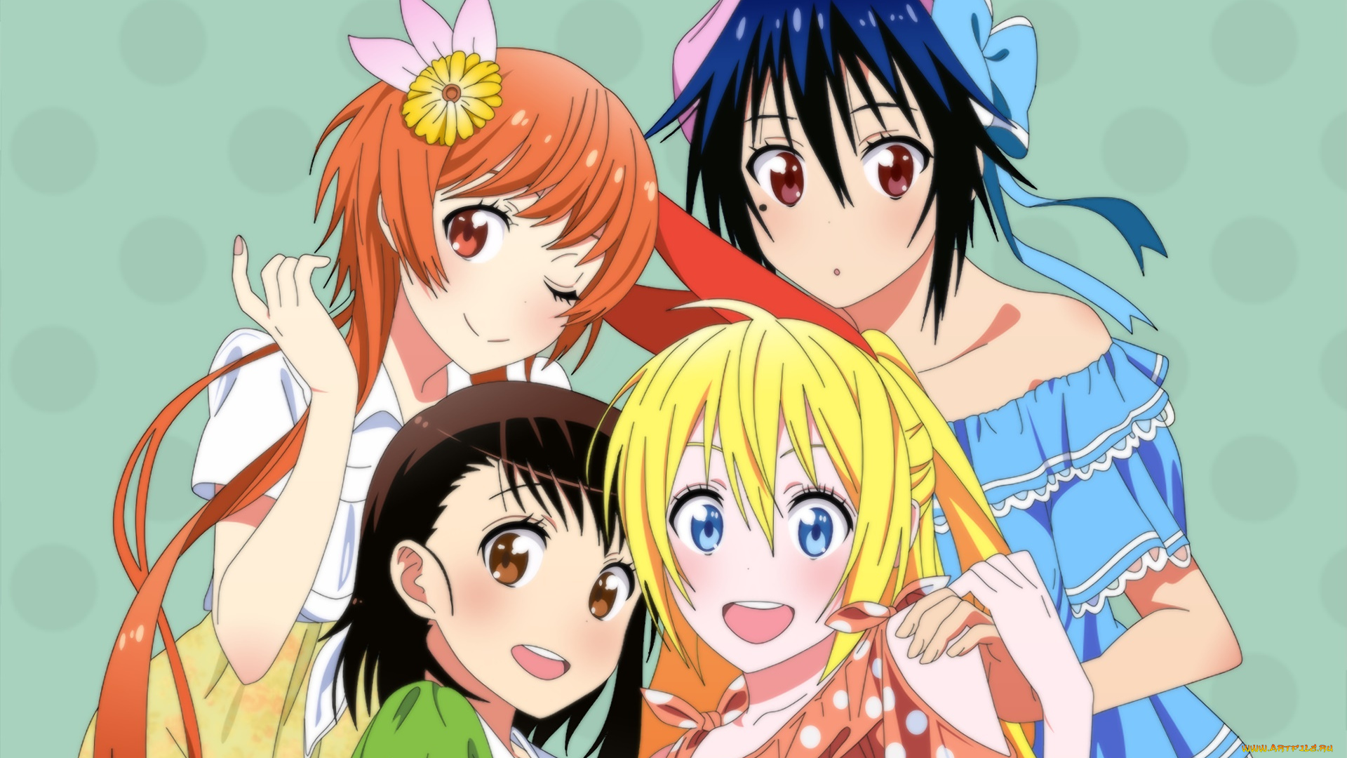 аниме, nisekoi, фон, взгляд, девушки