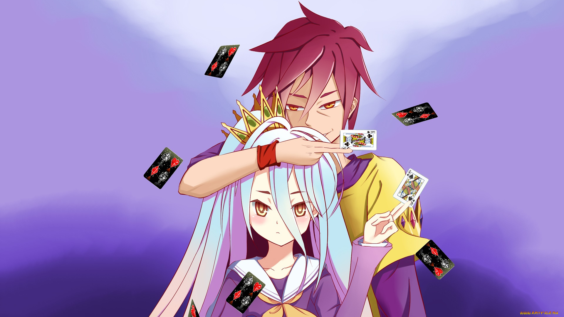 аниме, no, game, no, life, взгляд, девушка, фон