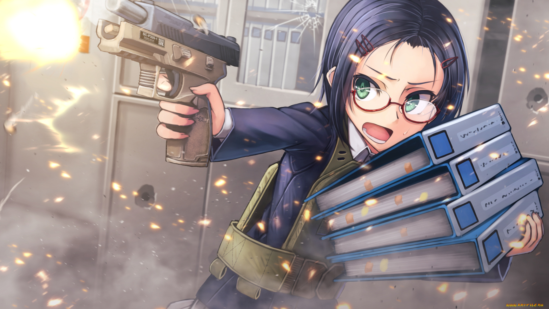 аниме, оружие, , техника, , технологии, фон, взгляд, девушка