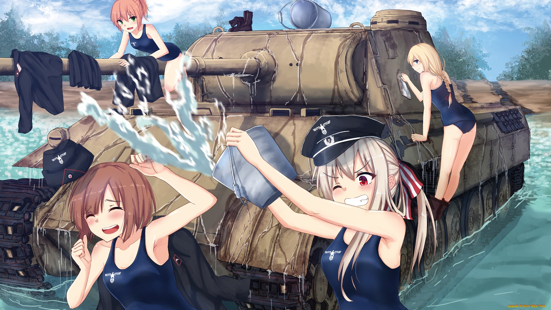 аниме, оружие, , техника, , технологии, взгляд, девушки, фон