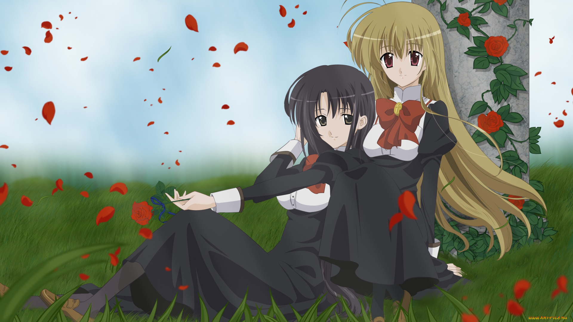 аниме, unknown, , другое, девушки, взгляд, фон