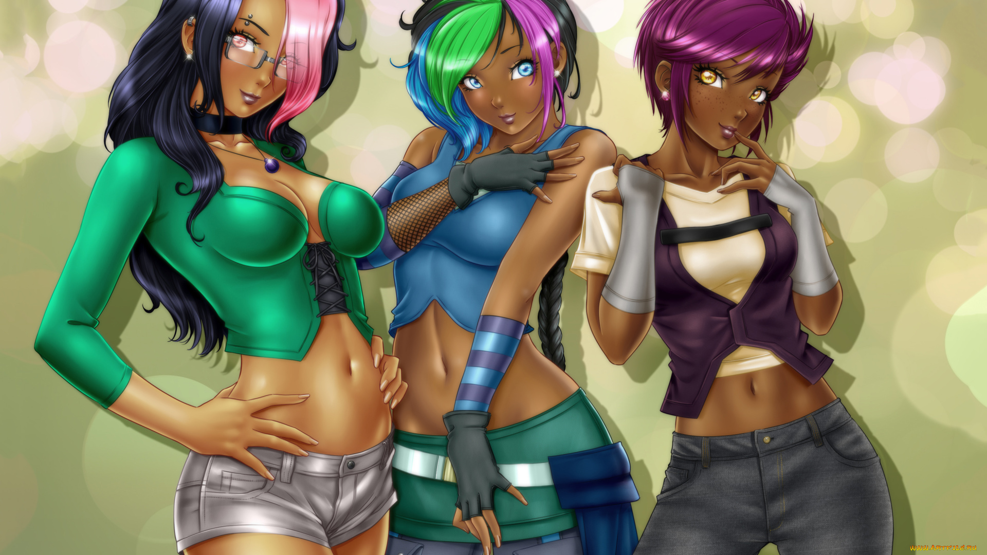 аниме, unknown, , другое, фон, девушки, прическа, взгляд