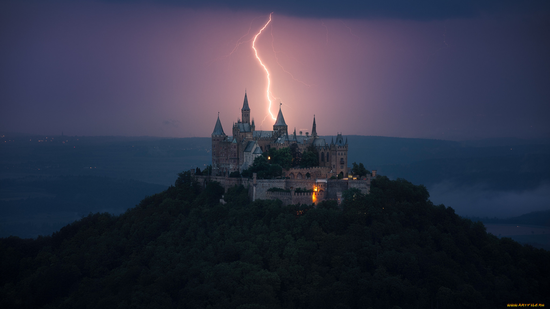 castle, hohenzollern, города, замки, германии, гроза