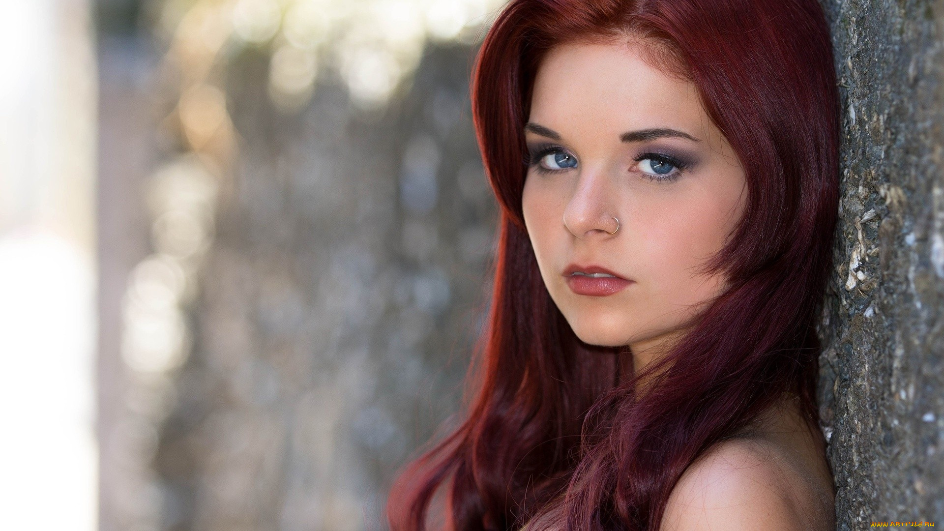 девушки, -unsort, , лица, , портреты, лицо, красноволосая, пирсинг, стена