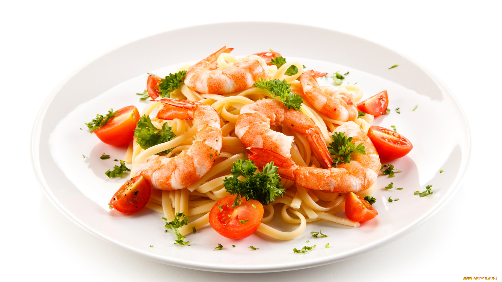еда, вторые, блюда, макароны, с, креветками