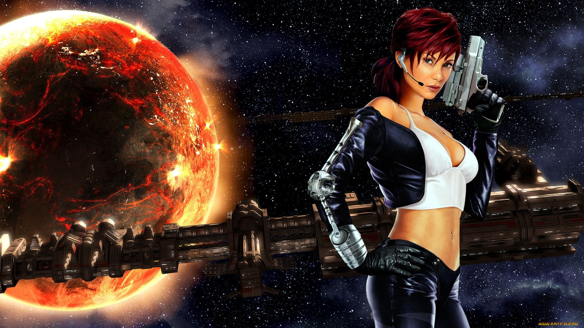 фэнтези, девушки, космос, станция, планета, апокалипсис, девушка, оружие