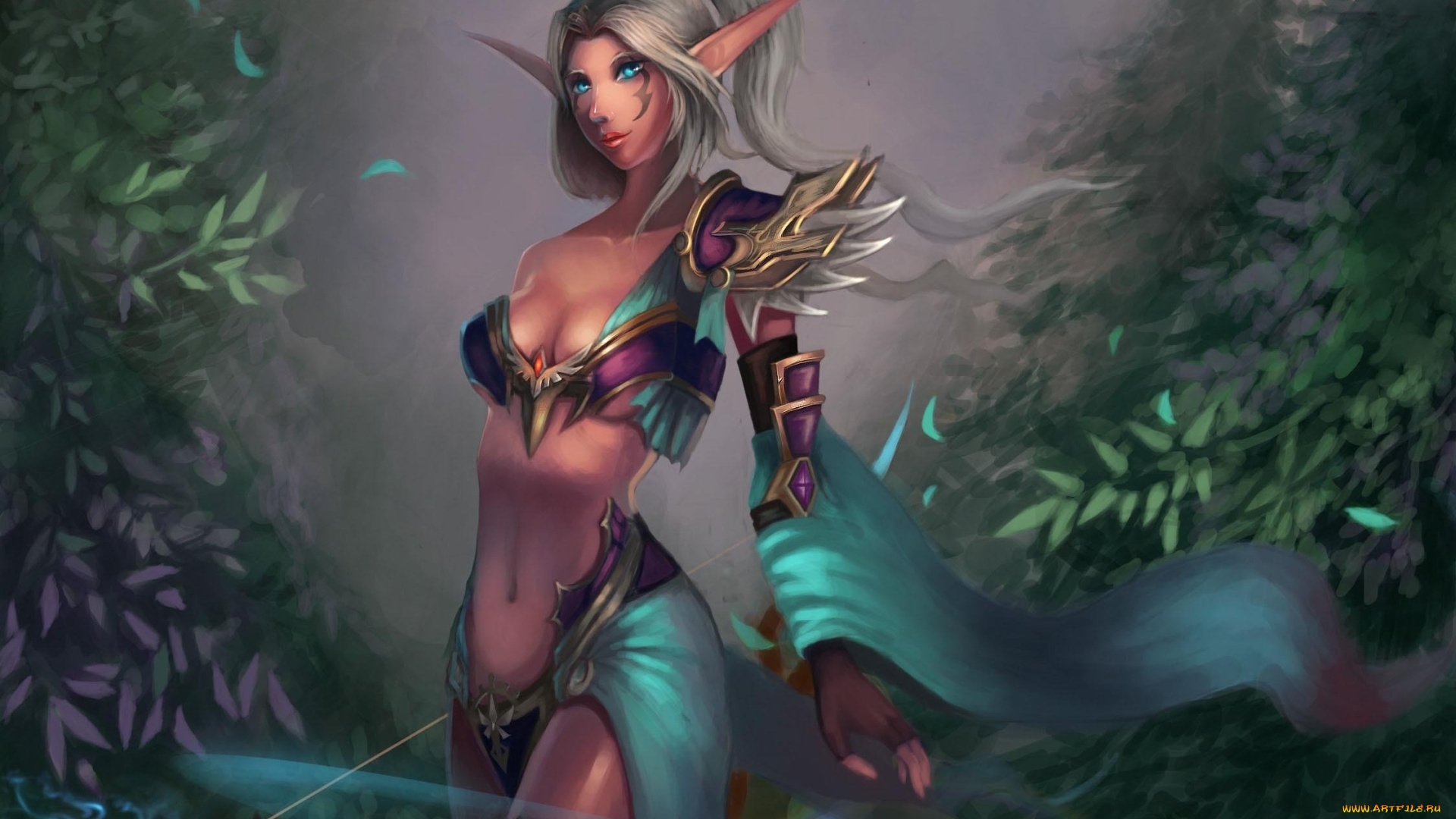 фэнтези, эльфы, взгляд, эльфийка, фон