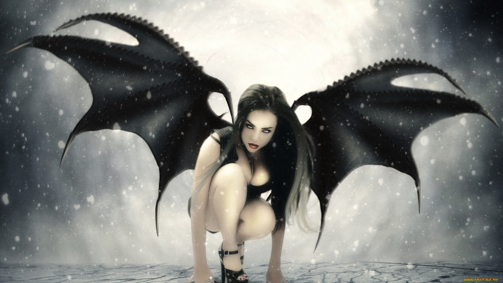 фэнтези, фотоарт, крылья, девушка, фон, взгляд