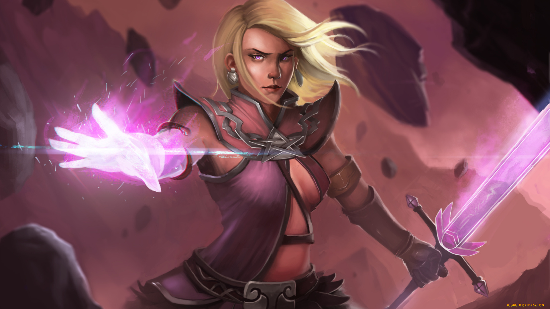 фэнтези, магия, фон, девушка, меч