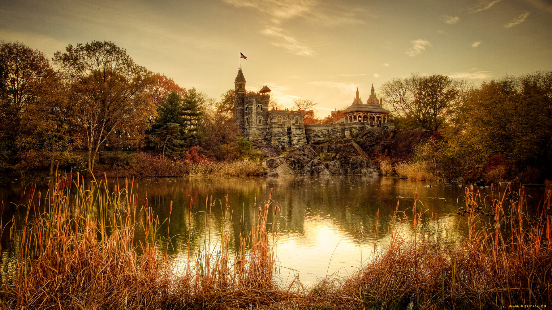 города, -, дворцы, , замки, , крепости, замок, пруд