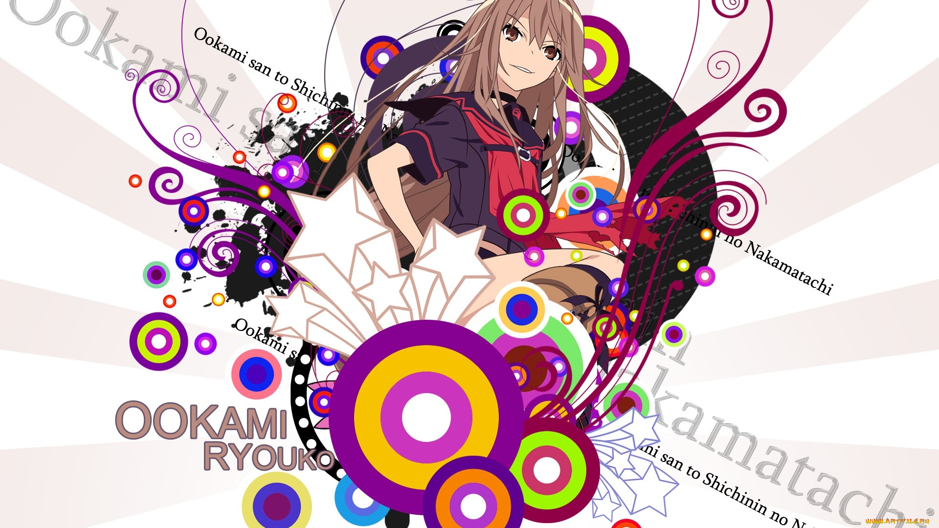 ookami-san, to, shichinin, no, nakama-tachi, аниме, взгляд, девушка, фон