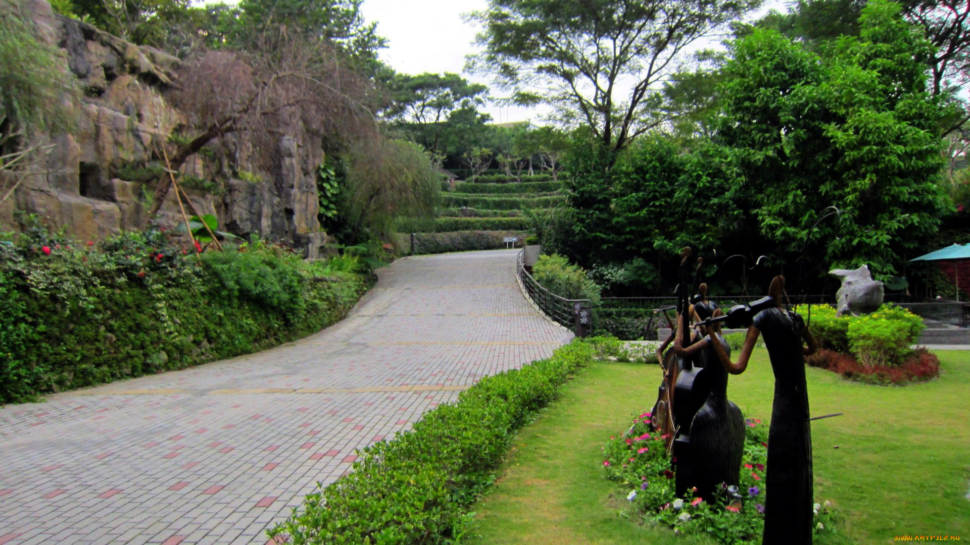 природа, парк, скульптуры, аллея