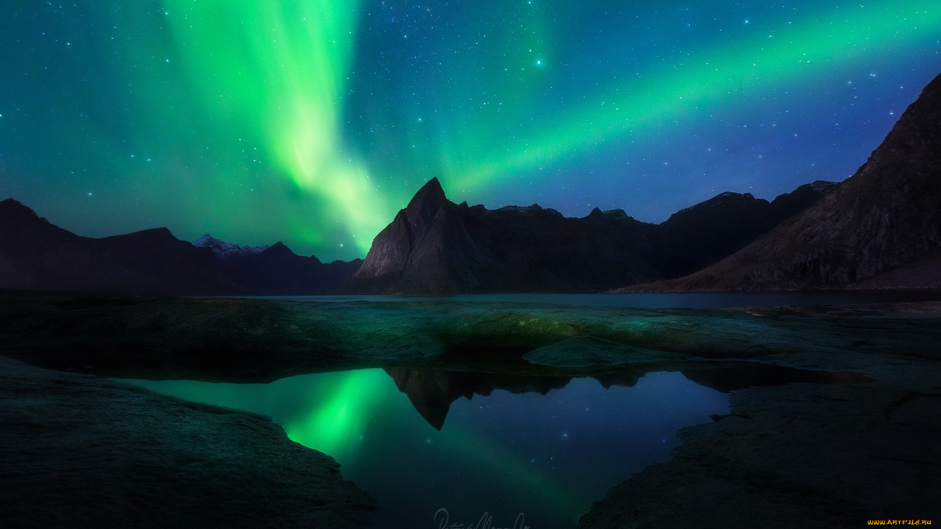 природа, северное, сияние, звезды, небо, горы, ночь, северное, сияние, норвегия, фьорд