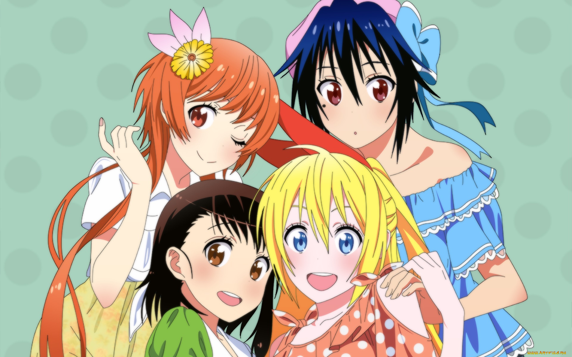 аниме, nisekoi, фон, взгляд, девушки