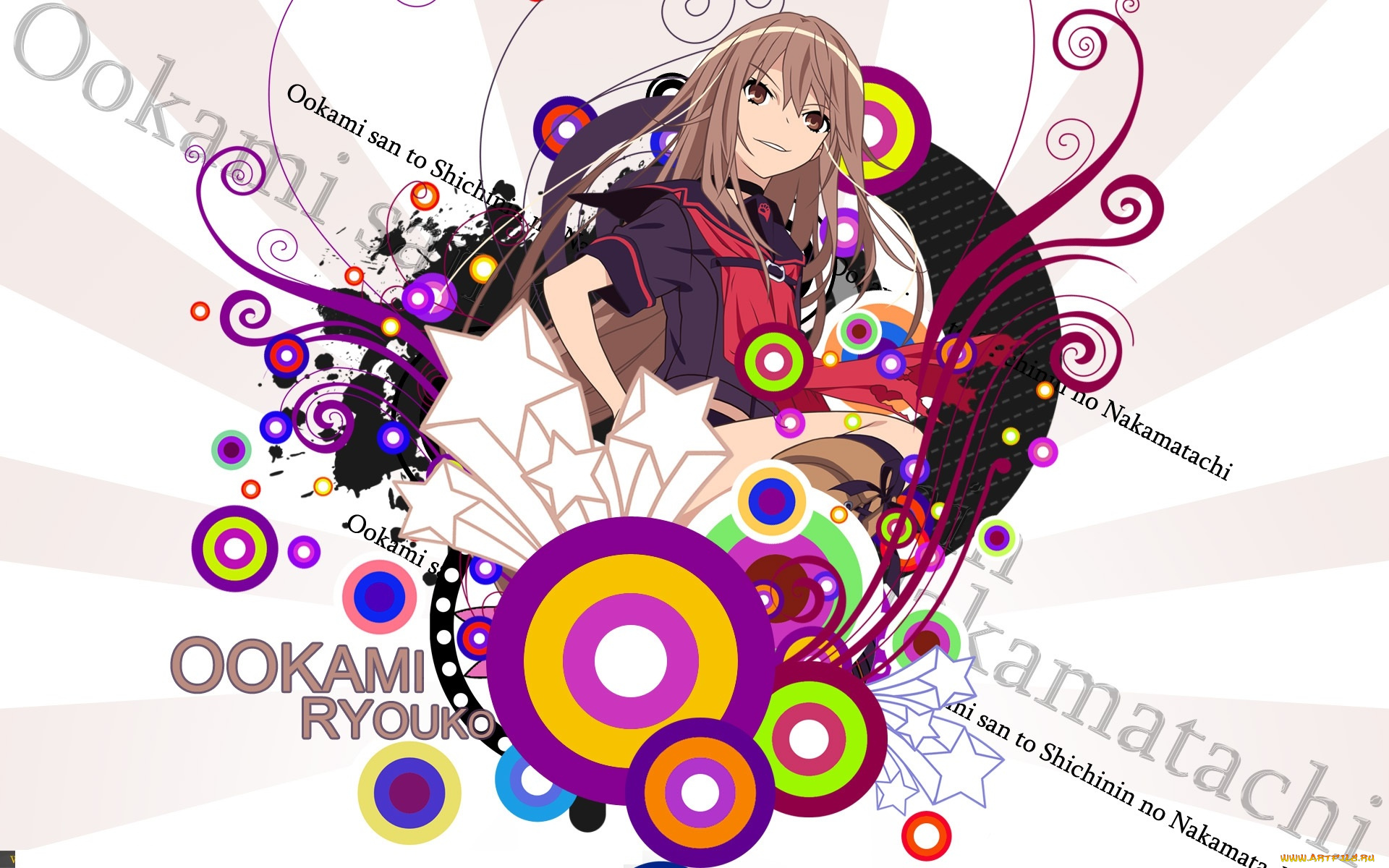 ookami-san, to, shichinin, no, nakama-tachi, аниме, взгляд, девушка, фон