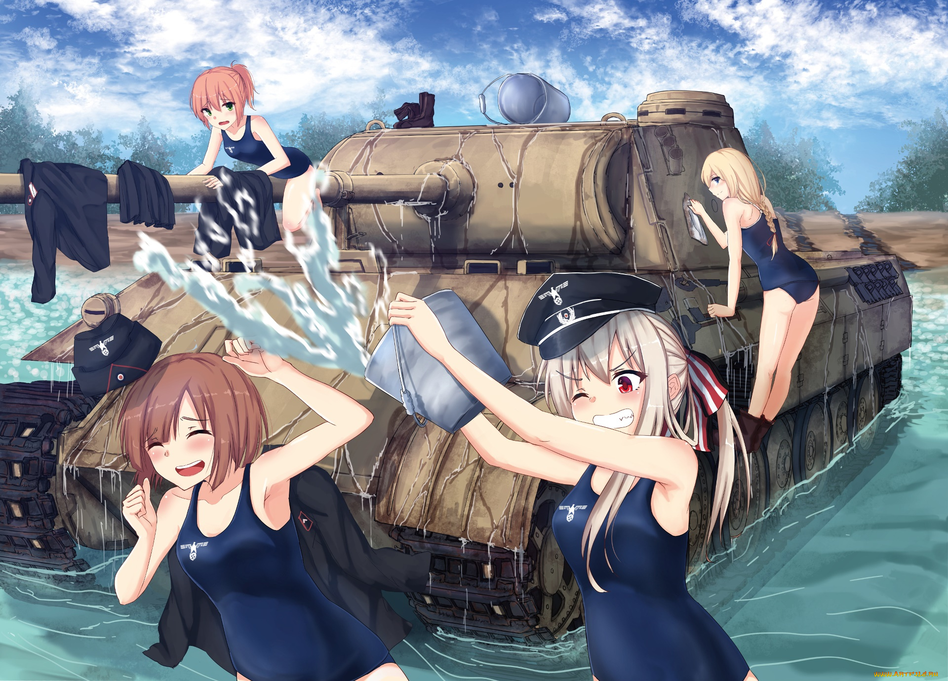 аниме, оружие, , техника, , технологии, взгляд, девушки, фон