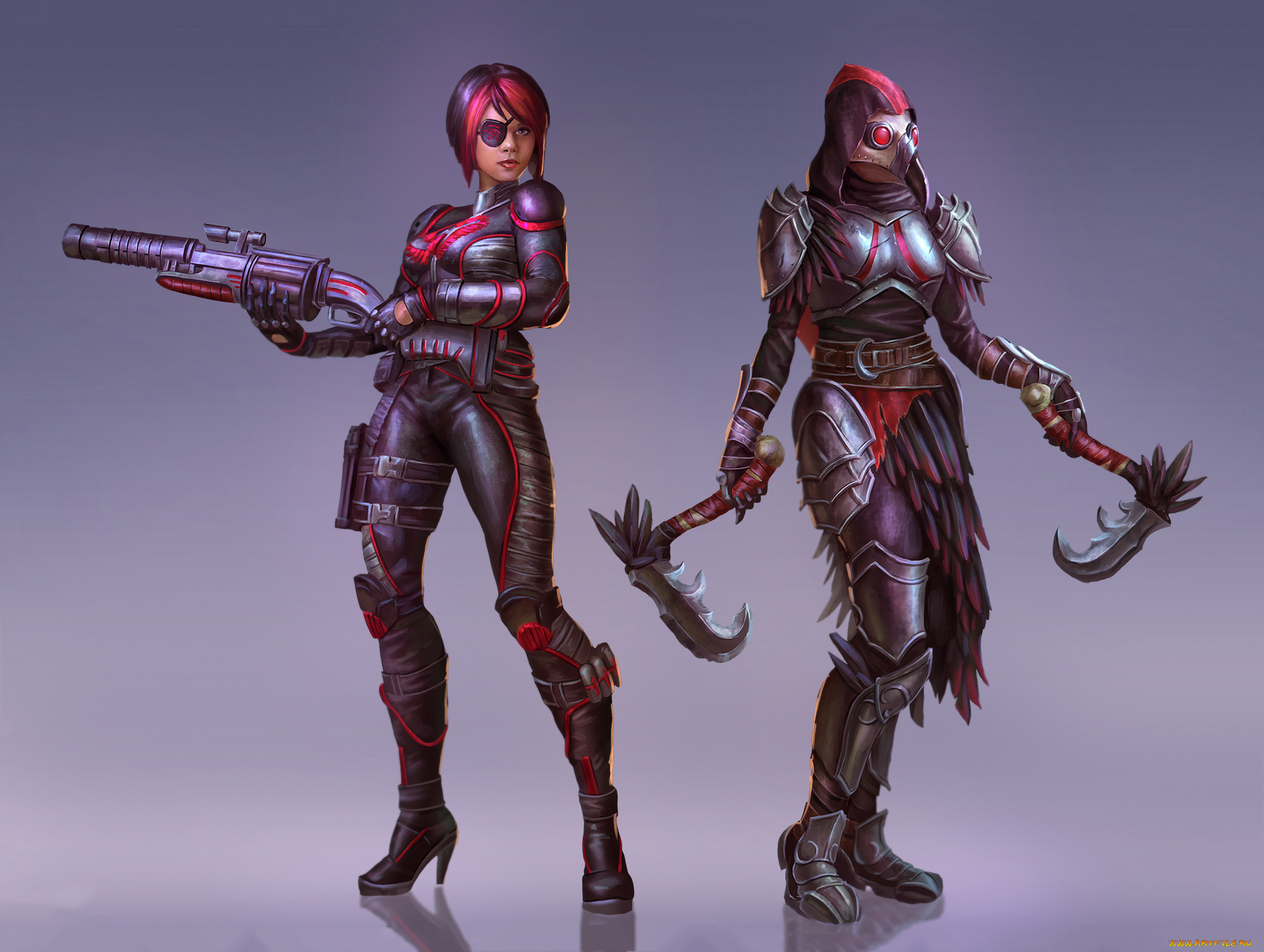 фэнтези, девушки, маска, фон, оружие, взгляд