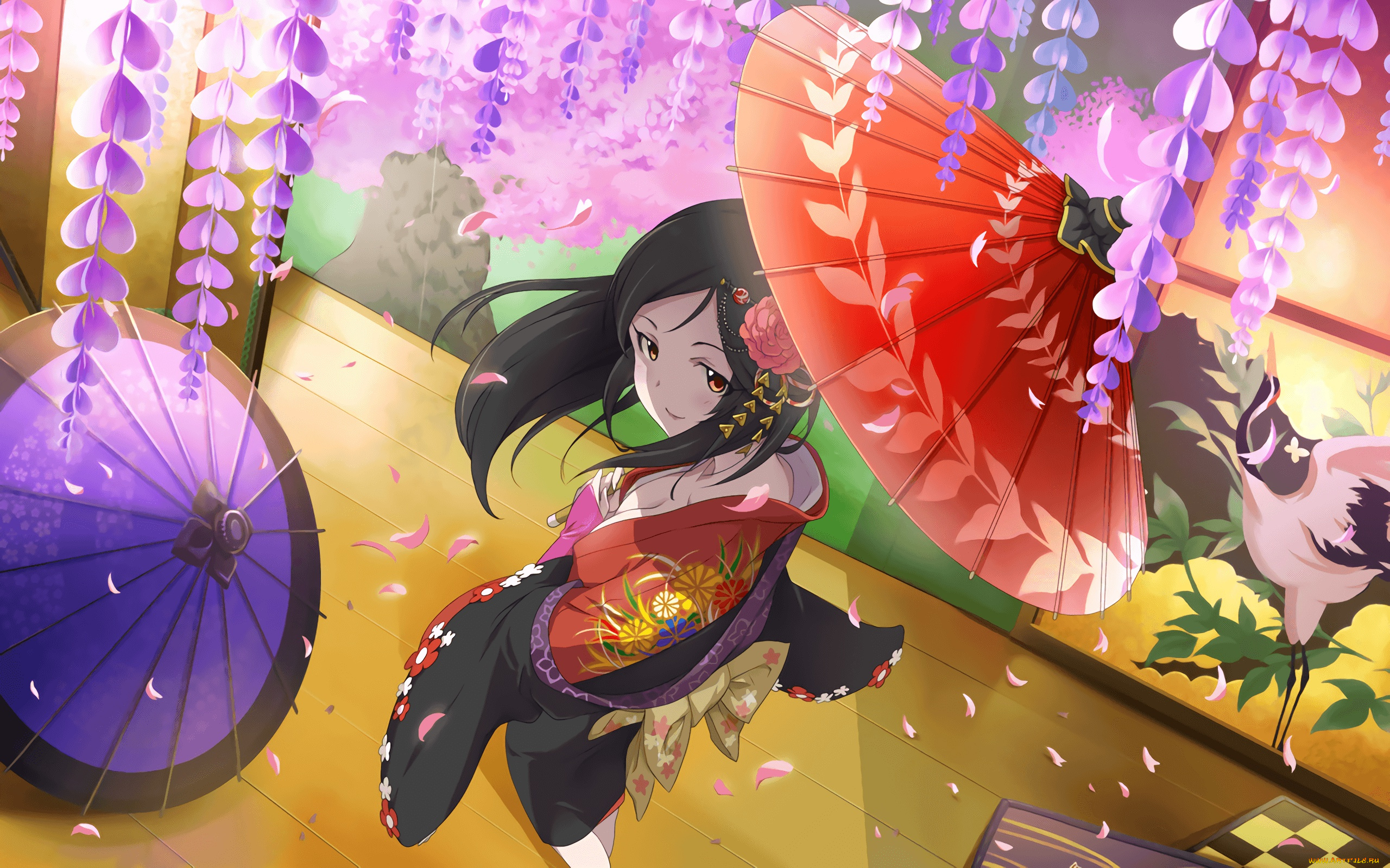 аниме, idolm@ster, кимоно, журавль, глициния, сакура, idolmaster, momoi, satsuki