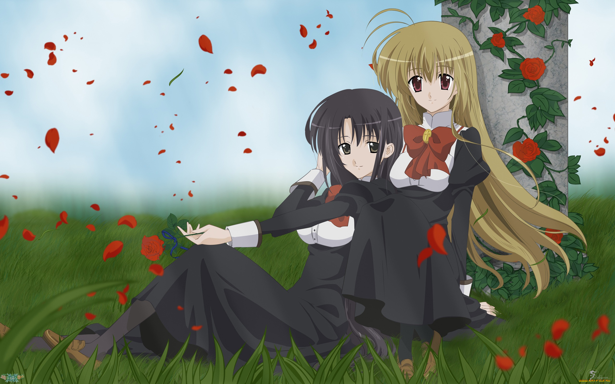 аниме, unknown, , другое, девушки, взгляд, фон