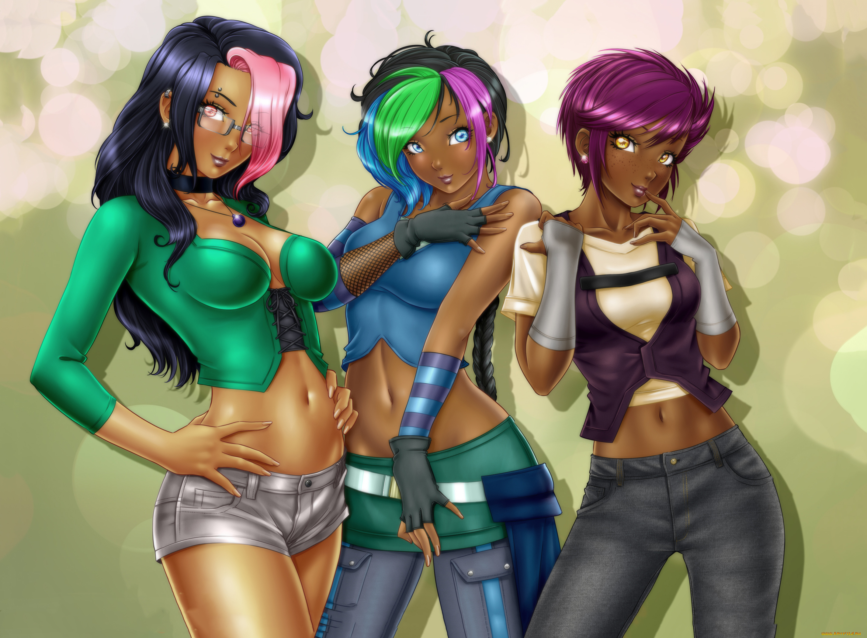 аниме, unknown, , другое, фон, девушки, прическа, взгляд