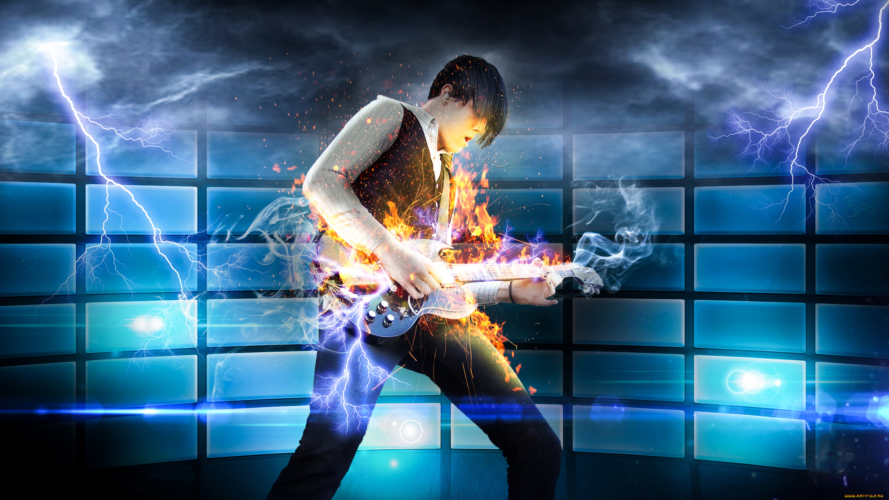 музыка, -, другое, фон, мужчина, игра, гитара